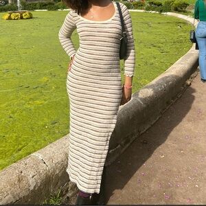 Striped Knit Lightweight Long Sleeve Maxi Dress